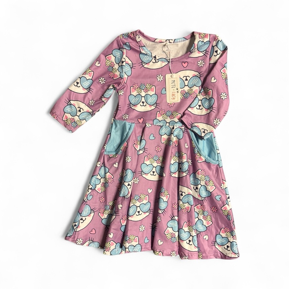 **NWT** Pete + Lucy Cat Print Dress with Blue Accents